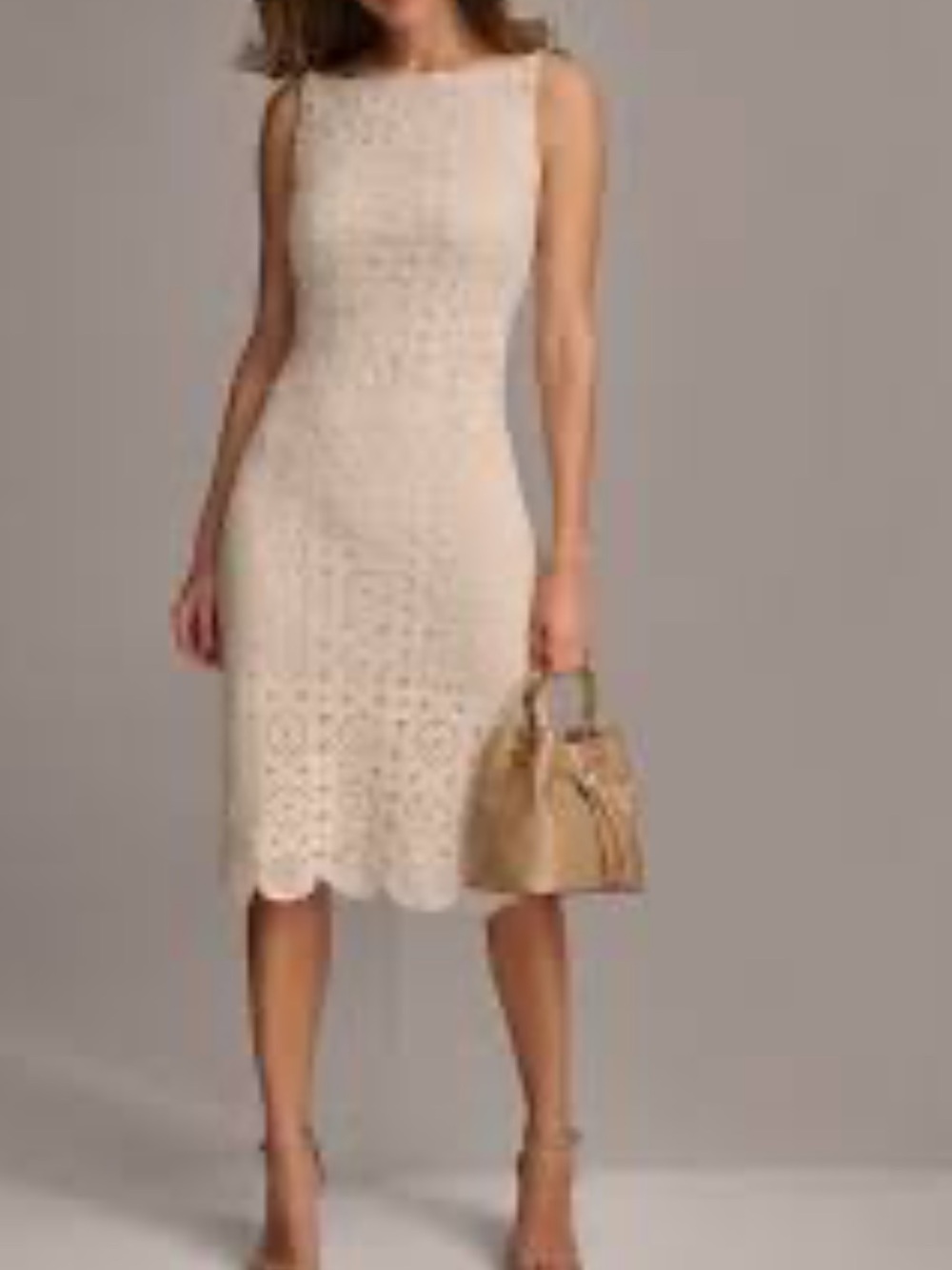 Donna Karan New York Crochet Lace Sheath Midi Dress Ivory Cream Sz 12